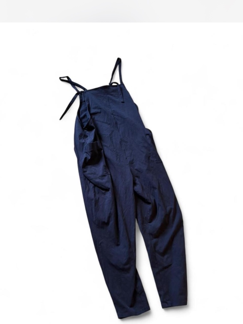 Quince Organic Cotton Stretch Tie-Shoulder Jumpsuit / Overalls - Navy - XL
